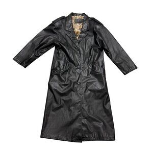 Vintage 90s Hunt Club Trench Men's Black Leather Trench Coat